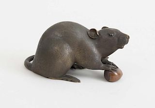 JAPANESE BRONZE FIGURE OF A RAT WITH A CHESTNUT