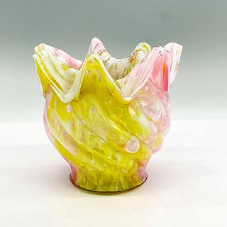 Vintage Splatter Glass Vase, Pink, White and Yellow