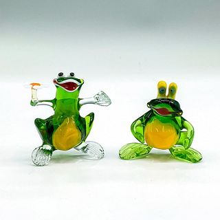 2pc Art Glass Figurines, Frogs
