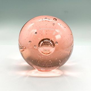 Pink Glass Sphere Orb Paperweight With Bubbles