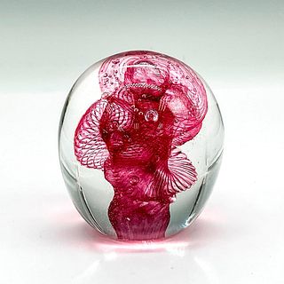 Robert Held Art Glass Paperweight, Fuchsia Swirl