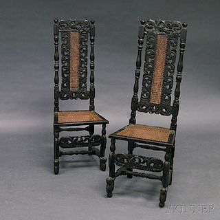 Pair of Charles II Caned Oak Side Chairs