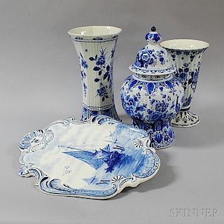 Four Delft Blue and White Items