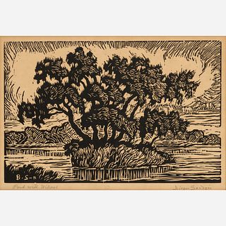  Birger Sandzen "Pond with Willows" (1930 Linocut)