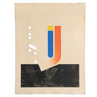 ISMAEL GUARDADO, Sin título, Firmado y fechado 1982, Grabado al aguatinta, serigrafía y gofrado 23 / 160, 77 x 59 cm