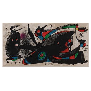 JOAN MIRÓ. Gran Bretaña, de la serie Miró escultor, 1975. Firmada en plancha. Litografía sin tiraje. 20 x 40 cm medidas totales