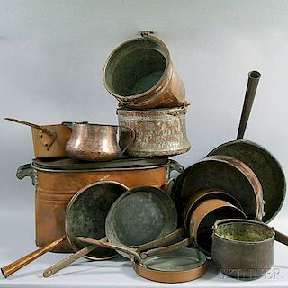 Fourteen Copper Cooking Vessels