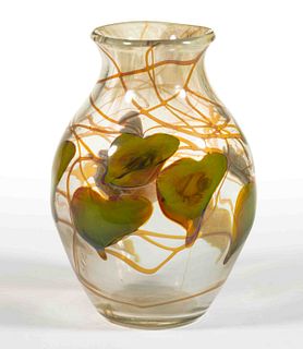 TIFFANY STUDIOS HEART AND VINE ART GLASS PAPERWEIGHT VASE