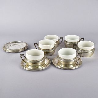 Limoges Porcelain & 800 Silver Cups and Saucers