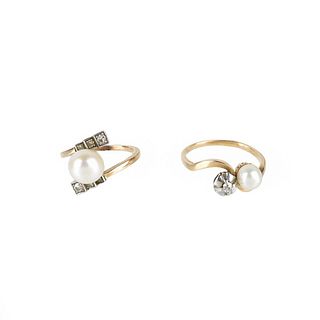 Pearl, Diamond and Gold Rings