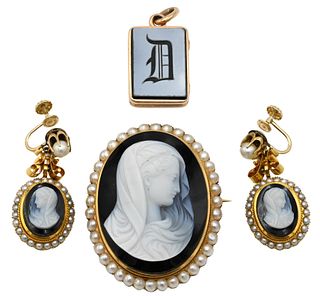 Four Piece Victorian Gold and Stone Cameo Lot