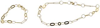 14K Yellow Gold Bracelet and Necklace with Circles and Ovals