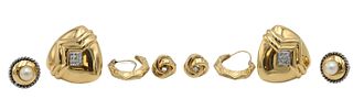 Four Pairs of 14K Yellow Gold Pierced Earrings