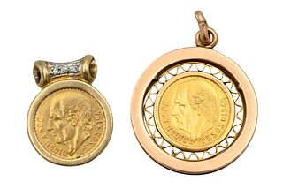 Two 2 Peso Gold Coins in 14K Yellow Gold Settings