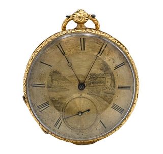 French 18K Yellow Gold Open Face Pocket Watch