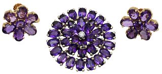 Three Piece 14K White Gold and Amethyst Brooch/Pendant
