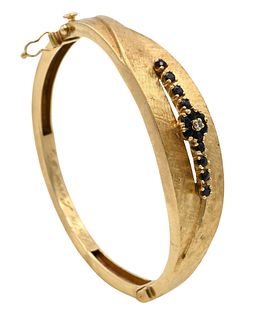 14K Yellow Gold Bangle Bracelet Set with Blue Stones