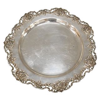 Sterling Silver Tray having Floral Reticulated Border