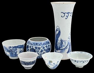 Group of Six Small Chinese Blue and White Porcelain Pieces