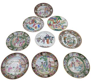 Group of Nine Famille Rose Plates
