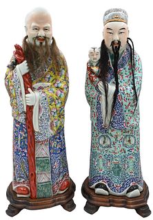 Two Large Porcelain Chinese Figures of Immortals