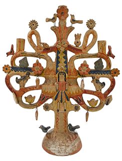 Mexican Terra Cotta "Tree of Life" Candelabra