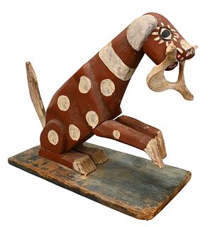 Carved and Painted Wood Folk Art Dog
