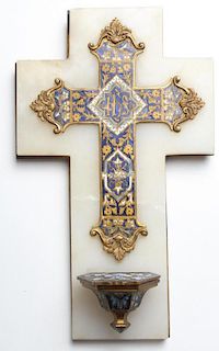 French Champleve Enamel Cross & Font on Onyx Mount