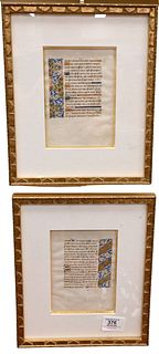Pair of Illuminated Manuscripts "Book of Hours" Pages