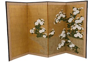 Japanese Four Panel Meiji Paper Screen
