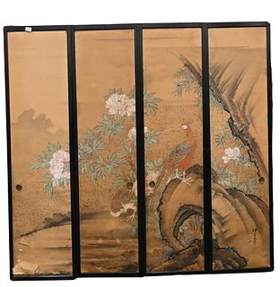 Japanese Watercolor on Paper Fusuma Door Panels