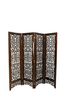 Chinese Hardwood Four Section Screen having Openwork Carving