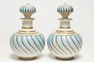 Pair of Lobed & Gilt Porcelain Dresser Bottles