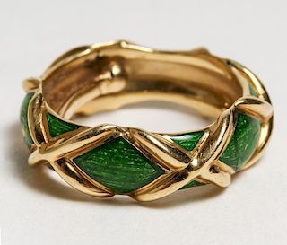 Tiffany & Co. Vintage 18K Gold & Green Enamel Ring