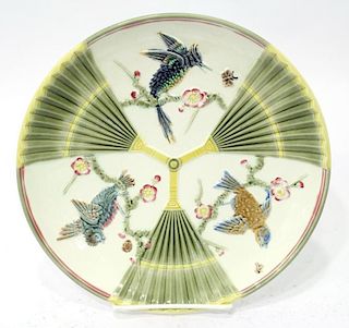 Wedgwood Argenta Ware Majolica Fan & Bird Plate