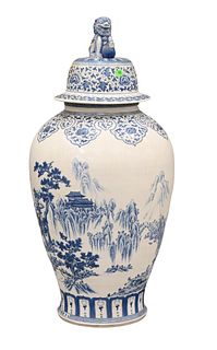 Monumental Chinese Blue and White Covered Vase