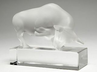 Lalique Frosted & Clear Crystal Pawing Bull