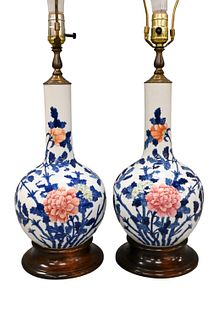 Pair of Famille Rose Chinese Porcelain Bottle Vases
