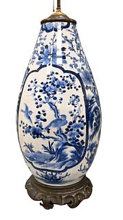 Large Blue and White Japanese Vase-Lamp