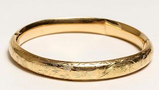 Incised 14K Gold Hinged Bangle Bracelet