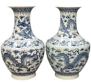 Pair of Large Palace Blue and White Chinese Porcelain Urns/Vases