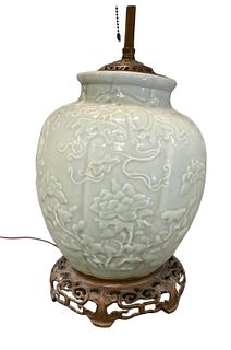 Celadon Vase Made Into Table Lamp