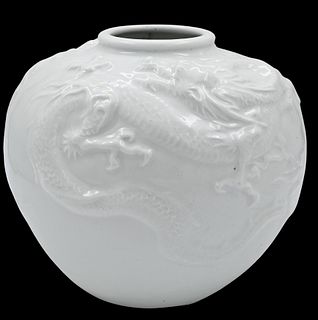 Japanese White Studio Dragon Vase