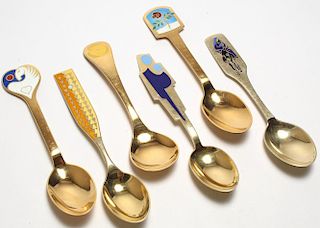6 Anton Michelsen Sterling Silver & Enamel Spoons