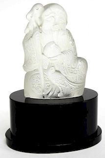 Frosted Glass Seated Chinese Luohan Figure