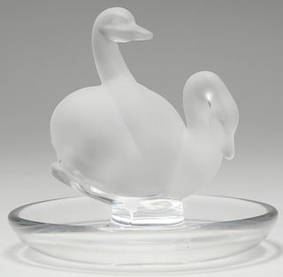 Lalique "Deux Cygnes" Frosted Crystal Ring Dish