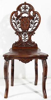 Black Forest Swiss "Edelweiss" Hall Chair