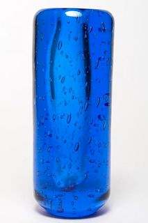 Mid-Century Cobalt Blue Bubble Glass Vase