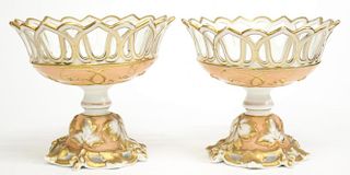 Pair German Reticulated Footed Compotes, ca. 1915