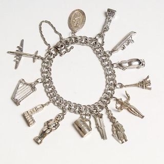 Vintage Sterling Silver Charm Bracelet & Charms